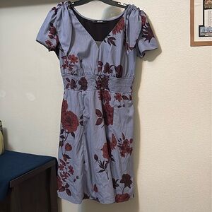 eShakti women's Sz 10 flower print smock waist dress pockets shoulder ties NWOT